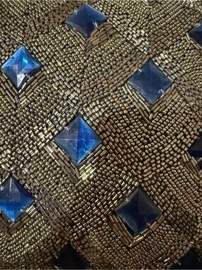 Beaded Pillow with Blue Gem Accents